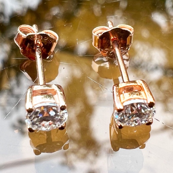 Certified Moissanite Stud Earrings 14K Rose Gold Vermeil  , Top Grade D VVS - Picture 5 of 7